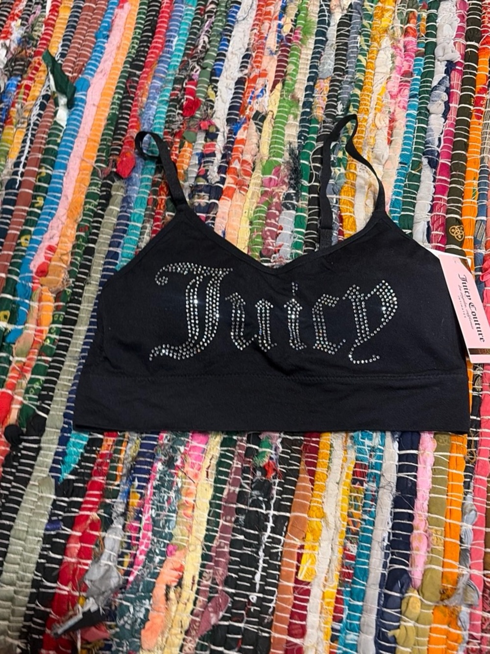 Juicy Couture Black Rhinestone Logo Bandeau Bralette